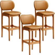 Kit 3 Banquetas Alta Bar Cozinha Sala Jantar Fixa Betta L02 Imbuia material sintético Whisky - Lyam Decor