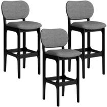 Kit 3 Banquetas Alta Bar Cozinha Sala Jantar Fixa Betta L02 Preto Linho Cinza Escuro - Lyam Decor