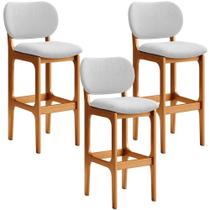 Kit 3 Banquetas Alta Betta Imbuia Linho Cinza Kit 3 Banquetas Alta Betta Imbuia Linho Cinza