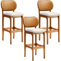 Kit 3 Banquetas Alta Betta Imbuia Whisky Linho Cru Kit 3 Banquetas Alta Betta Imbuia Whisky Linho Cru