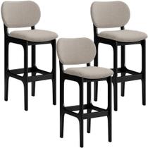 Kit 3 Banquetas Alta Betta Preto Linho Bege Kit 3 Banquetas Alta Betta Preto Linho Bege