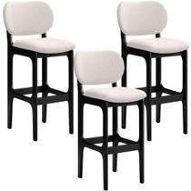 Kit 3 Banquetas Alta Betta Preto Linho Cru Kit 3 Banquetas Alta Betta Preto Linho Cru