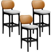 Kit 3 Banquetas Alta Betta Preto Whisky Linho Cinza Kit 3 Banquetas Alta Betta Preto Whisky Linho Cinza