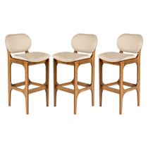 Kit 3 Banquetas Alta com Encosto 50 x 104 Cm Decor Madeira Maciça Imbuia Linho Bege M58 - RMI Kit 3 Banquetas Alta com Encosto 50 x 104 Cm Decor Madeira Maciça Imbuia Linho Bege M58 - RMI