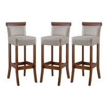 Kit 3 Banquetas Alta com Encosto Estofada 36x100 Cm Diamantina Madeira Maciça Linho Bege M58 Kit 3 Banquetas Alta com Encosto Estofada 36x100 Cm Diamantina Madeira Maciça Linho Bege M58