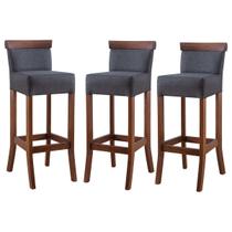 Kit 3 Banquetas Alta com Encosto Estofada 36x100 Cm Diamantina Madeira Maciça Linho Cinza L67 Kit 3 Banquetas Alta com Encosto Estofada 36x100 Cm Diamantina Madeira Maciça Linho Cinza L67