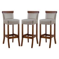 Kit 3 Banquetas Alta com Encosto Estofado Diamantina em Madeira Maciça Imbuia Linho Bege M58 RMI Kit 3 Banquetas Alta com Encosto Estofado Diamantina em Madeira Maciça Imbuia Linho Bege M58 RMI