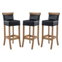 Kit 3 Banquetas Alta com Encosto Estofado Diamantina em Madeira Maciça Mel Facto Preto RMI Kit 3 Banquetas Alta com Encosto Estofado Diamantina em Madeira Maciça Mel Facto Preto RMI