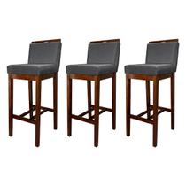 Kit 3 Banquetas Alta com Encosto Líbia Madeira Capuccino Suede Cinza CCS Kit 3 Banquetas Alta com Encosto Líbia Madeira Capuccino Suede Cinza CCS