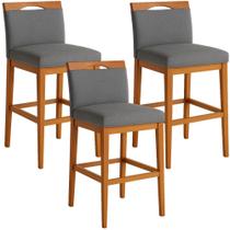 Kit 3 Banquetas Alta Cozinha Gourmet Conforto Linho Cor:Linho Cinza