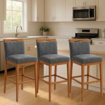Kit 3 Banquetas Alta Cozinha Gourmet Conforto Suede Cor:Suede Azul