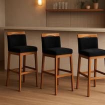 Kit 3 Banquetas Alta Cozinha Gourmet Conforto Suede Cor:Suede Azul