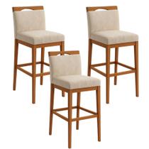Kit 3 Banquetas Alta Cozinha Gourmet Conforto Suede Cor:Suede Bege