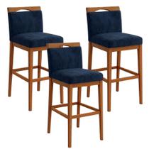 Kit 3 Banquetas Alta Cozinha Gourmet Conforto Suede