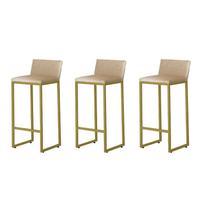 Kit 3 Banquetas Alta Dani Reforçada Decorativa Balcão Bancada Cozinha Bar Área Gourmet Base Dourada material sintético