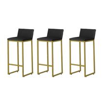 Kit 3 Banquetas Alta Dani Reforçada Decorativa Balcão Bancada Cozinha Bar Área Gourmet Base Dourada material sintético