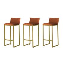 Kit 3 Banquetas Alta Dani Reforçada Decorativa Balcão Bancada Cozinha Bar Área Gourmet Base Dourada material sintético