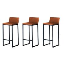 Kit 3 Banquetas Alta Dani Reforçada Decorativa Balcão Bancada Cozinha Bar Área Gourmet Base Preta material sintético