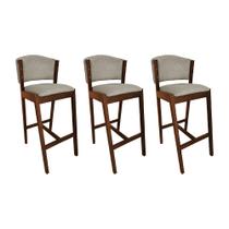 Kit 3 Banquetas Alta de Madeira Maciça Mel Premium Ana com Encosto Linho Bege Kit 3 Banquetas Alta de Madeira Maciça Mel Premium Ana com Encosto Linho Bege