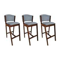 Kit 3 Banquetas Alta de Madeira Maciça Mel Premium Ana com Encosto Linho Cinza Kit 3 Banquetas Alta de Madeira Maciça Mel Premium Ana com Encosto Linho Cinza