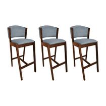 Kit 3 Banquetas Alta de Madeira Maciça Mel Premium Ana com Encosto Linho Cinza Kit 3 Banquetas Alta de Madeira Maciça Mel Premium Ana com Encosto Linho Cinza
