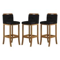Kit 3 Banquetas Alta de Madeira para Bancada Gourmet Suede Preto Kit 3 Banquetas Alta de Madeira para Bancada Gourmet Suede Preto