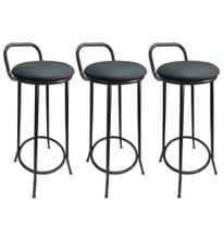 Kit 3 Banquetas Alta Drink New de Metal Estofada Banco Alto Para Cozinha Bar Balcão Preta