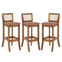 Kit 3 Banquetas Alta em Madeira Imbuia Portugal Estofada Impermeável Caramelo L85 RMI