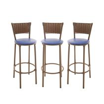 KIT 3 Banquetas Alta Encapada Junco ARGILA Area de Lazer Cozinha Balcão