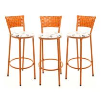 KIT 3 Banquetas Alta Encapada Junco IMBUIA Area de Lazer Cozinha Balcão