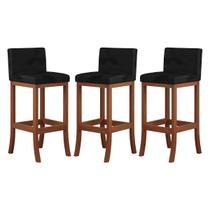 Kit 3 Banquetas Alta Encosto Estofado 38x100 Cm Espanha Madeira Maciça Castanho Suede Preto CCS Kit 3 Banquetas Alta Encosto Estofado 38x100 Cm Espanha Madeira Maciça Castanho Suede Preto CCS