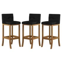 Kit 3 Banquetas Alta Encosto Estofado 38x100 Cm Ilha Espanha Madeira Maciça Amêndoa Suede Preto CCS Kit 3 Banquetas Alta Encosto Estofado 38x100 Cm Ilha Espanha Madeira Maciça Amêndoa Suede Preto CCS