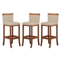 Kit 3 Banquetas Alta Encosto Estofado 38x102 Cm Paris Madeira Maciça Castanho Suede Bege CCS Kit 3 Banquetas Alta Encosto Estofado 38x102 Cm Paris Madeira Maciça Castanho Suede Bege CCS