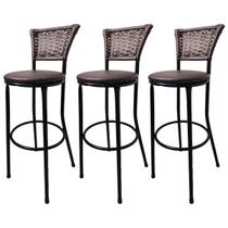 Kit 3 Banquetas Alta Encosto Junco Café Assento Marrom Kit 3 Banquetas Alta Encosto Junco Café Assento Marrom