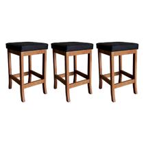 Kit 3 Banquetas Alta Estofada Barcelona Madeira Castanho Suede CCS Kit 3 Banquetas Alta Estofada Barcelona Madeira Castanho Suede CCS
