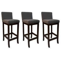 Kit 3 Banquetas Alta Estofada de Madeira Capuccino Melody Suede Cinza