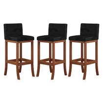 Kit 3 Banquetas Alta Estofada Gourmet para Cozinha 38x100 Cm Espanha Madeira Castanho Suede CCS