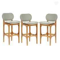 Kit 3 Banquetas Alta Estofada Rafine Madeira Maciça Castanho Linho Verde Kit 3 Banquetas Alta Estofada Rafine Madeira Maciça Castanho Linho Verde