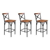 Kit 3 Banquetas Alta Industrial Paris Base Alumínio com Encosto - Castanho