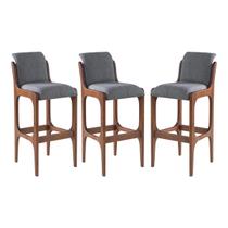 Kit 3 Banquetas Alta Irlanda 45 x 101 Cm Madeira Maciça Imbuia Linho Cinza L55 - RMI Kit 3 Banquetas Alta Irlanda 45 x 101 Cm Madeira Maciça Imbuia Linho Cinza L55 - RMI