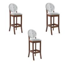 Kit 3 Banquetas Alta Madeira Maciça Teseu Linho Off White/Imbuia G42 - Gran Belo