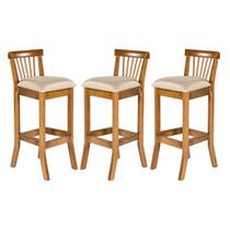 Kit 3 Banquetas Alta para Área Gourmet 36x100 Cm Valencia Madeira Maciça Imbuia Linho Bege M58 Kit 3 Banquetas Alta para Área Gourmet 36x100 Cm Valencia Madeira Maciça Imbuia Linho Bege M58