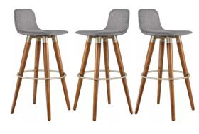 Kit 3 Banquetas Alta para Balcão Bancada área Gourmet Cozinha Tecido Cinza Kit 3 Banquetas Alta para Balcão Bancada área Gourmet Cozinha Tecido Cinza