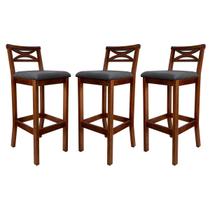 Kit 3 Banquetas Alta para Balcão Madri Madeira Castanho Suede Cinza CCS Kit 3 Banquetas Alta para Balcão Madri Madeira Castanho Suede Cinza CCS