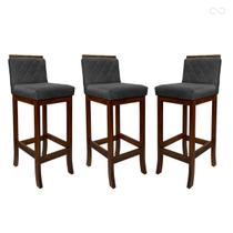 Kit 3 Banquetas Alta para Balcão Nice em Madeira Matelassê Suede Cinza CCS