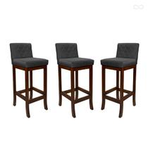 Kit 3 Banquetas Alta para Balcão Tóquio em Madeira Maciça Matelassê Suede Cinza CCS