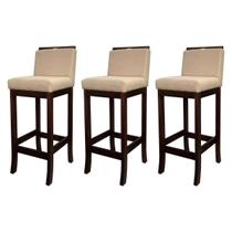 Kit 3 Banquetas Alta para Balcão Turim Madeira Capuccino Linho Bege CCS Kit 3 Banquetas Alta para Balcão Turim Madeira Capuccino Linho Bege CCS