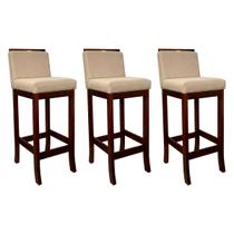 Kit 3 Banquetas Alta para Balcão Turim Madeira Castanho Linho Bege CCS Kit 3 Banquetas Alta para Balcão Turim Madeira Castanho Linho Bege CCS