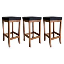Kit 3 Banquetas Alta para Bancada Barcelona 74 Cm Madeira Maciça Suede Preto CCS Kit 3 Banquetas Alta para Bancada Barcelona 74 Cm Madeira Maciça Suede Preto CCS