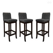 Kit 3 Banquetas Alta para Bancada de Cozinha Nice Madeira Maciça Matelassê Suede Cinza CCS Kit 3 Banquetas Alta para Bancada de Cozinha Nice Madeira Maciça Matelassê Suede Cinza CCS